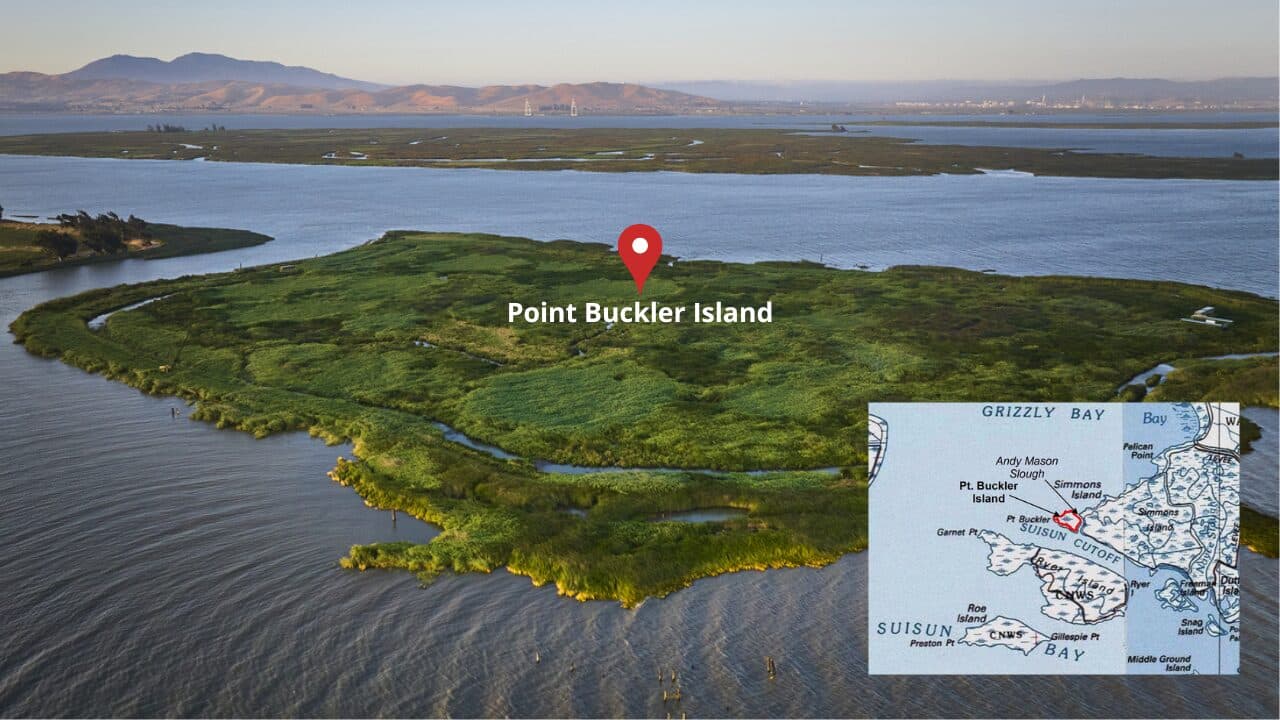 pt buckler with map Aerial view of Point Buckler Island