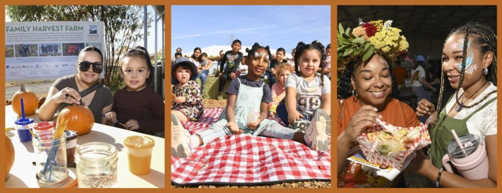 Harvest Festival banner featuring autumn decorations, pumpkins, and festival activities
