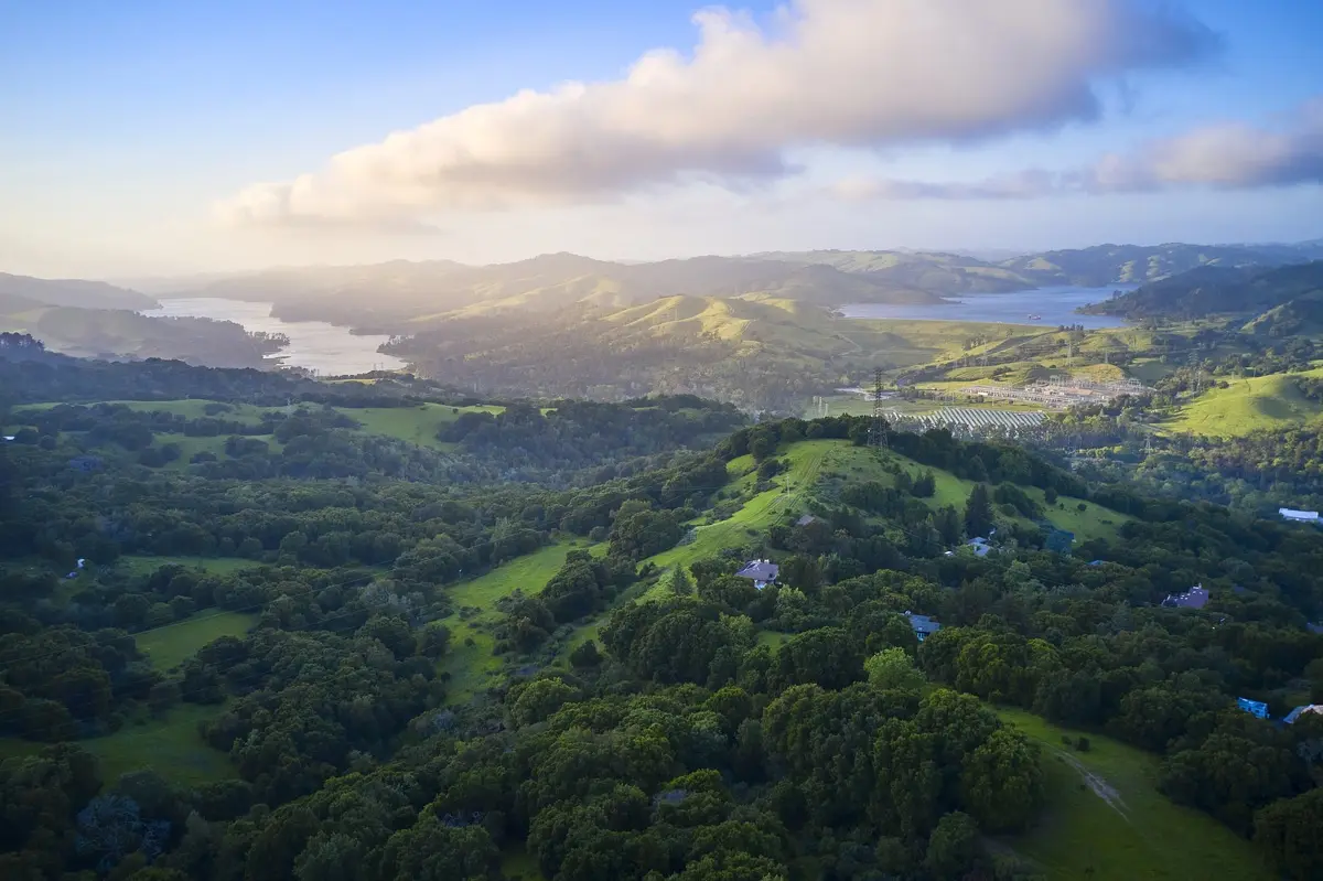 Panoramic view from Johnson Ranch across the East Bay hills toward Mount Diablo.